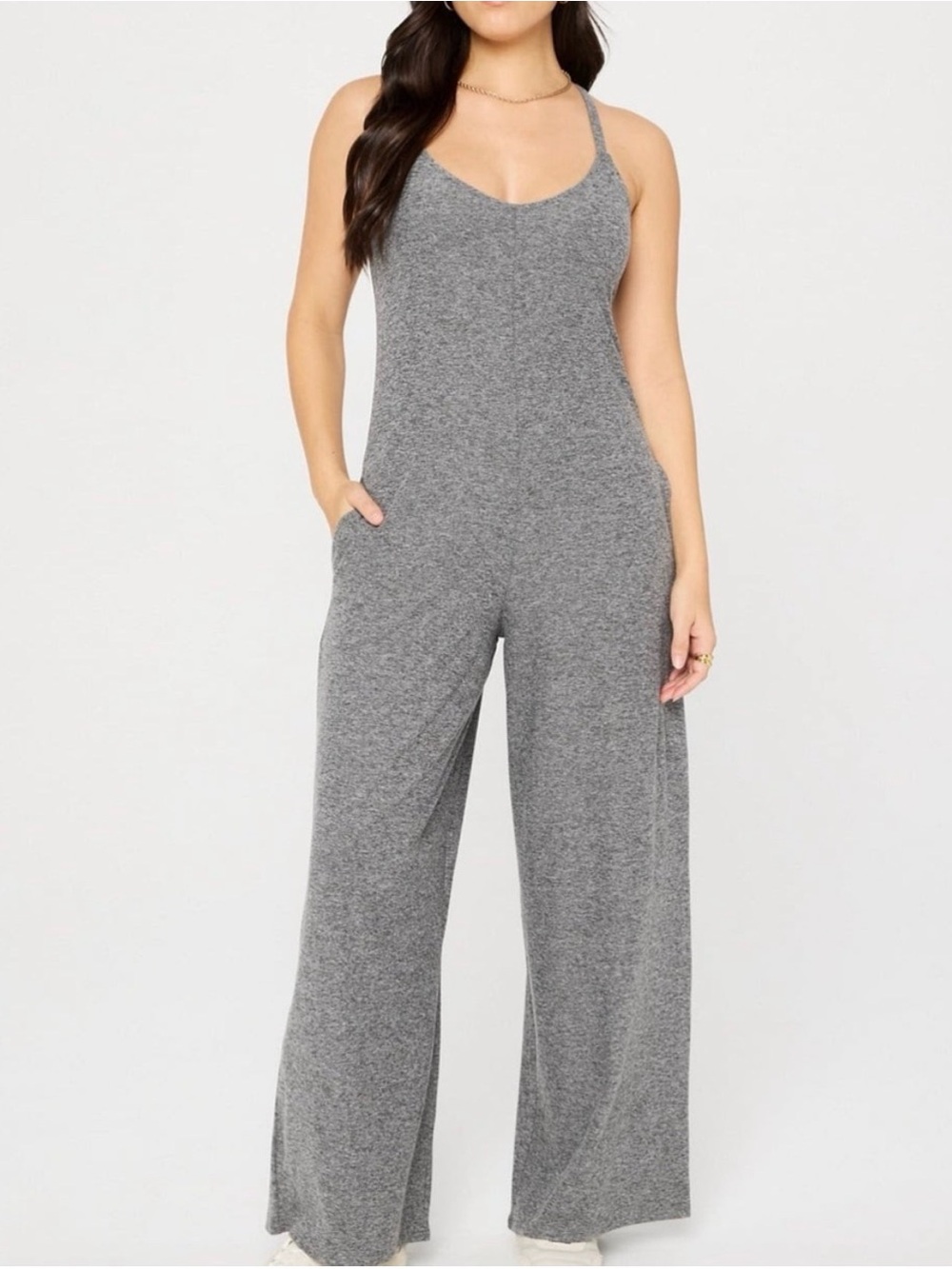 NWT Fabletics Cloud Heather Gray Wide-Leg Jumpsuit Large Tall